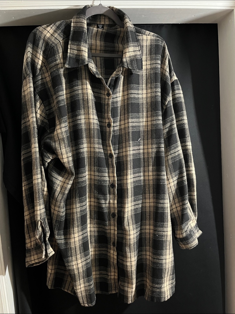 SHEIN Black and Cream Plaid Button-Down Shirt